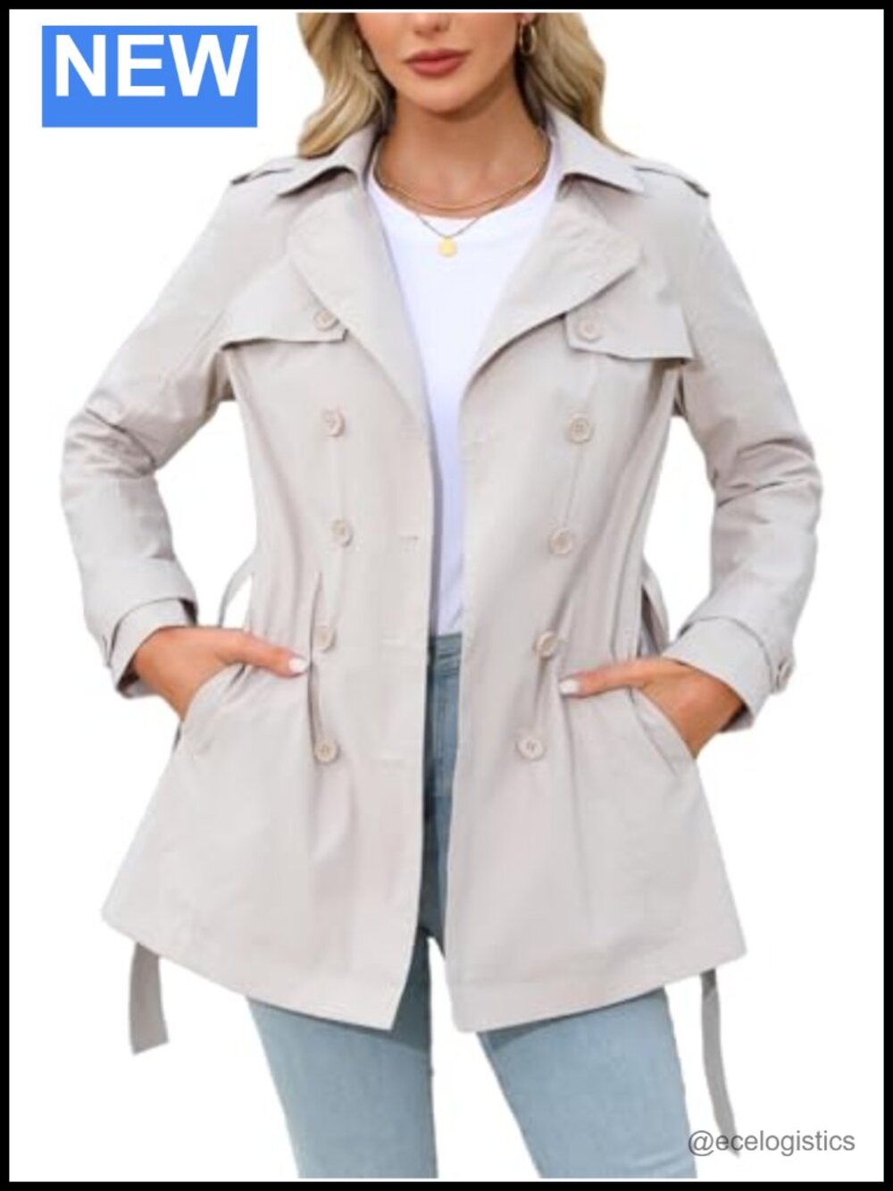 Women's Double Breasted Trench Coat Polyester Rain Jacket